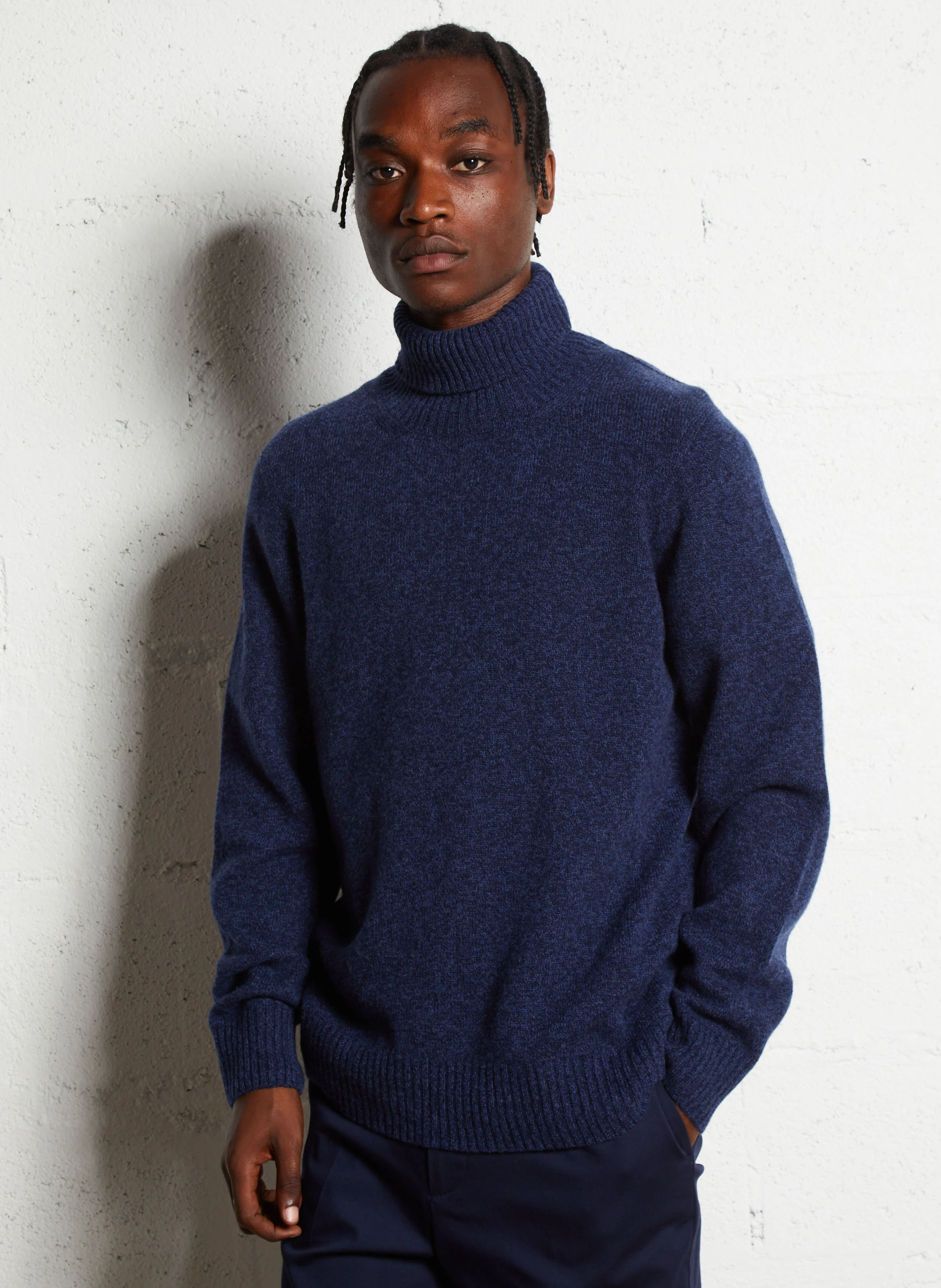 Pull col roulé droit en laine | Bleu