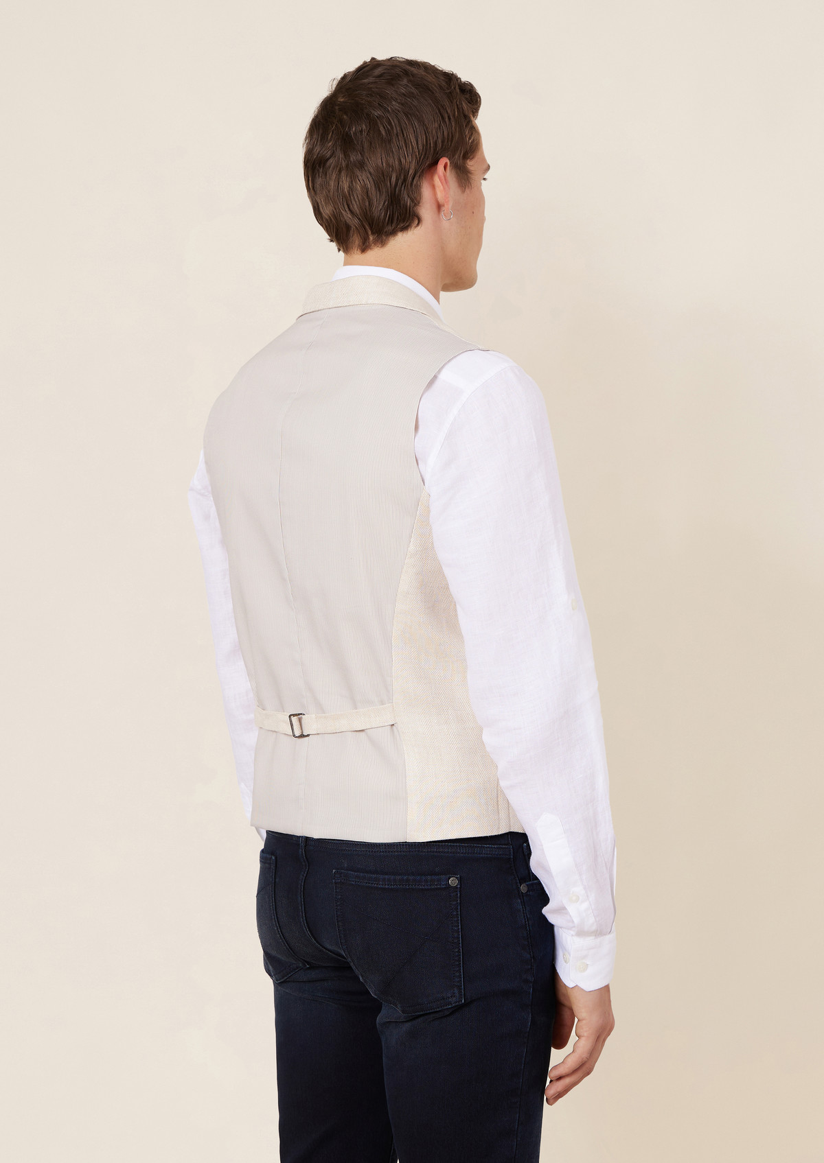 Gilet casual en lin uni sable