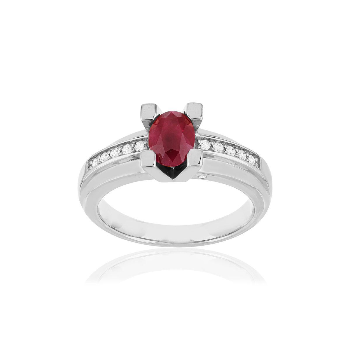 Bague VAN BRILL or blanc 750, rubis, diamants.