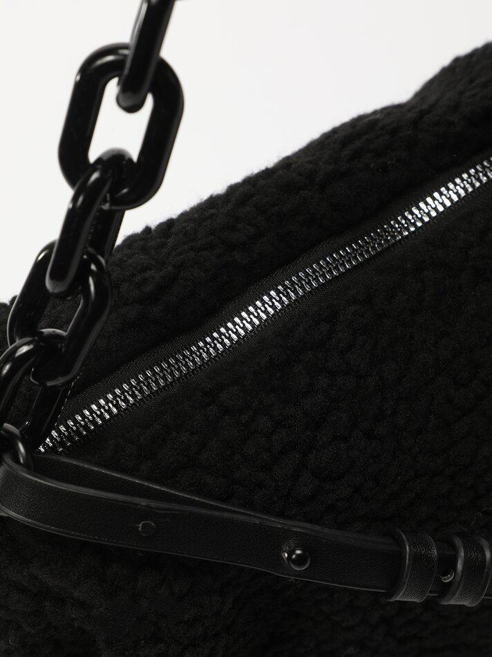 Conjunto de bolsa e porta-moedas com forro de sherpa - Preto