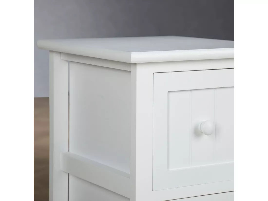 Table de chevet TREYA table de nuit en bois avec 2 tiroirs, meuble style rustique pour la chambre lasuré blanc