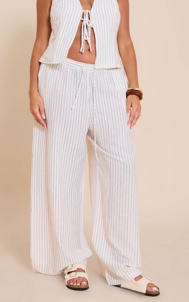 Marron Pantalon Large À Rayures Fines Avec Cordon De Serrage Grande Taille Ensemble Coordonné