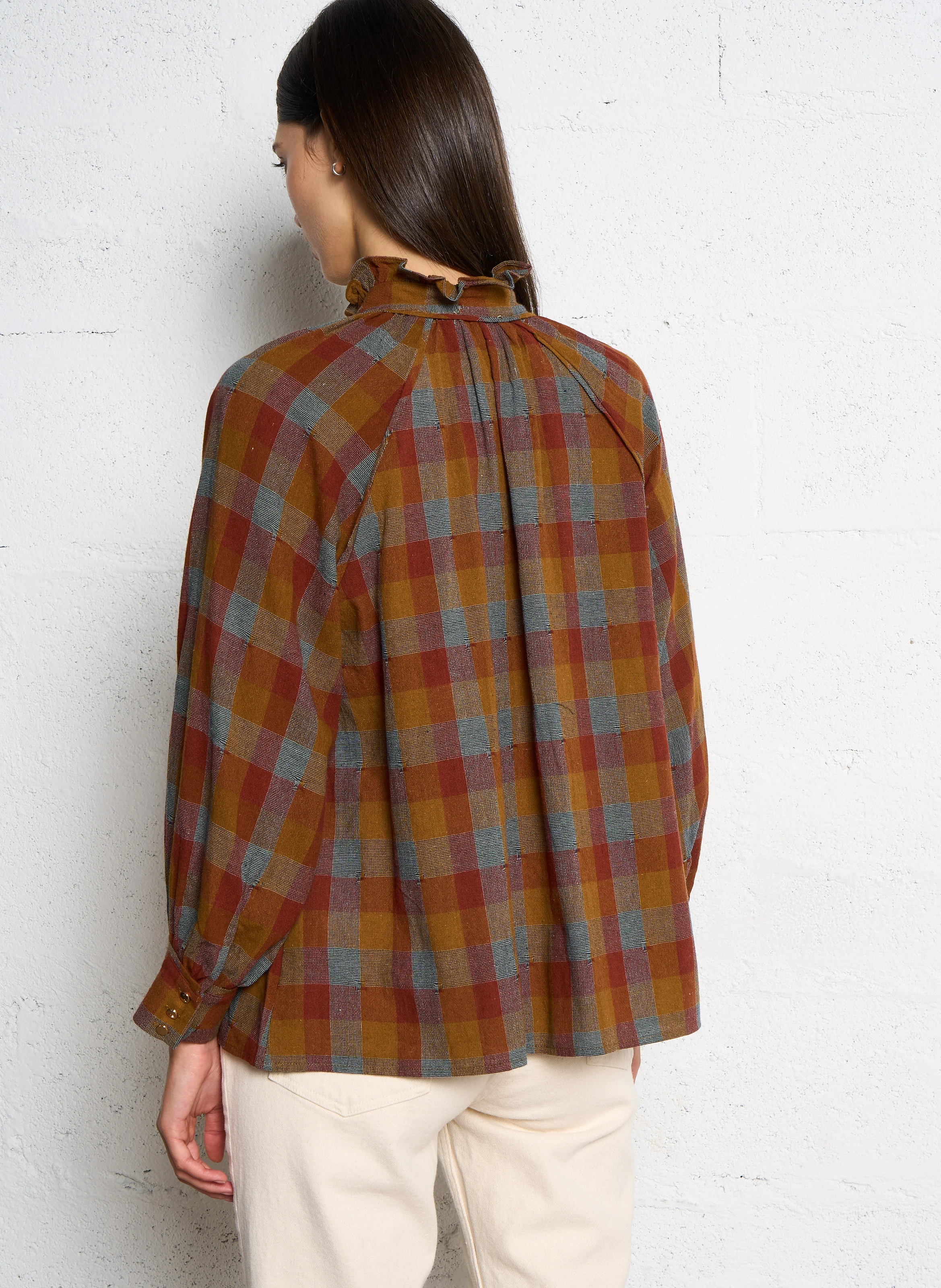 Chemise ample col montant en coton| Multicolore