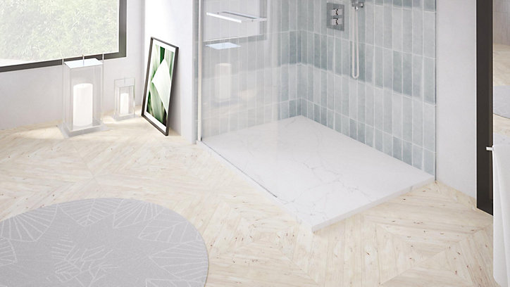 Receveur de douche 90x140 cm extra plat, résine et minéral, marbre blanc, Ayor Bathroom Nola
