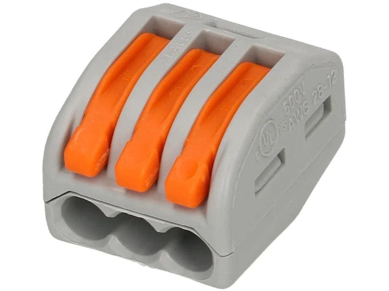 WAGO Verbindungsklemme Wago Klemme 3L 3-fach, 8 Stück 8er Packung Wago Klemmen für 0.14 - 4 mm² Kabelquerschnitt und max. 32 A