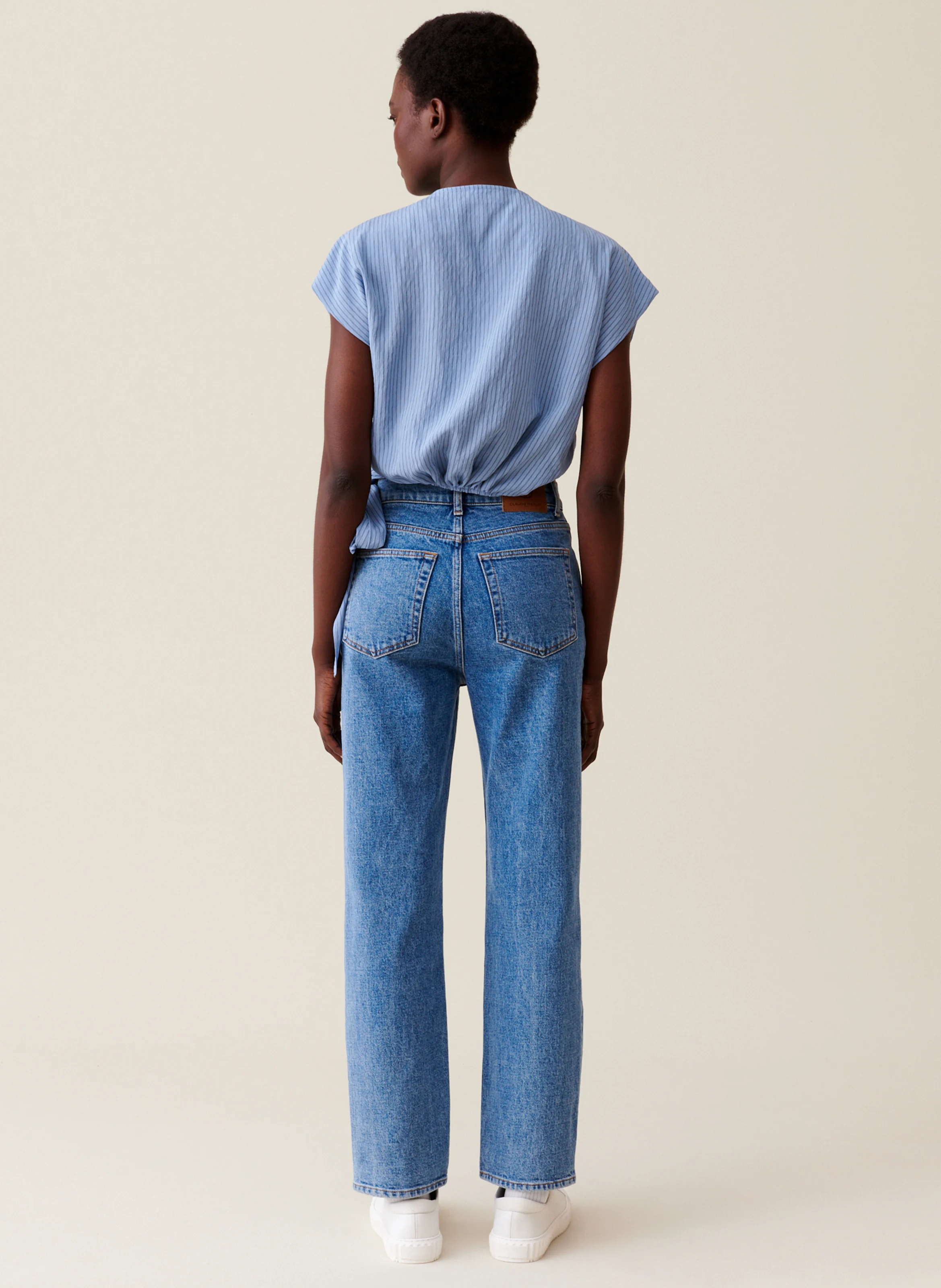 Blouse cache-cœur rayée | Bleu