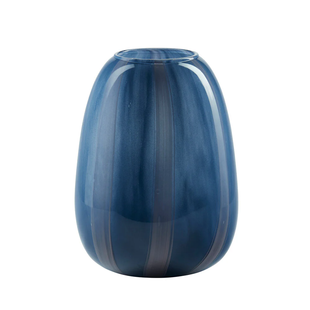 Bahne Interior  Organisk vase med striber, blå/rosa - H20 cm.