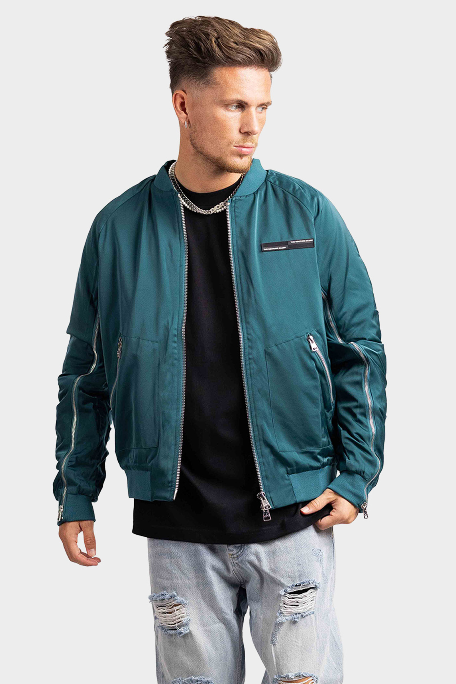 Couture Club Detail Ruched Bomber Jas Heren Blauw