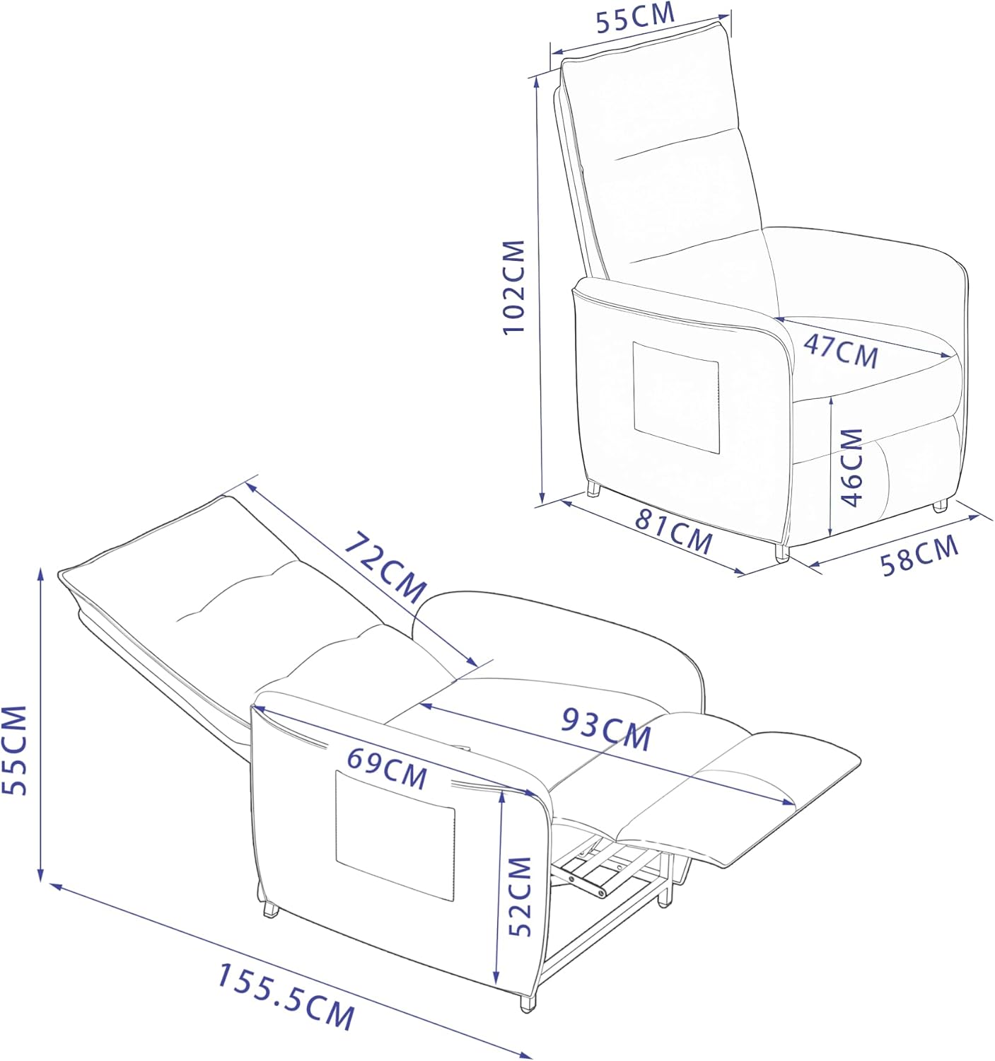 [en.casa] Elektrischer Sessel Relaxsessel mit Liegefunktion Elektronisches Einzelsofa Polstersessel Liegesofa Fernsehsessel Savukoski 102x58x81cm Hellgrau
