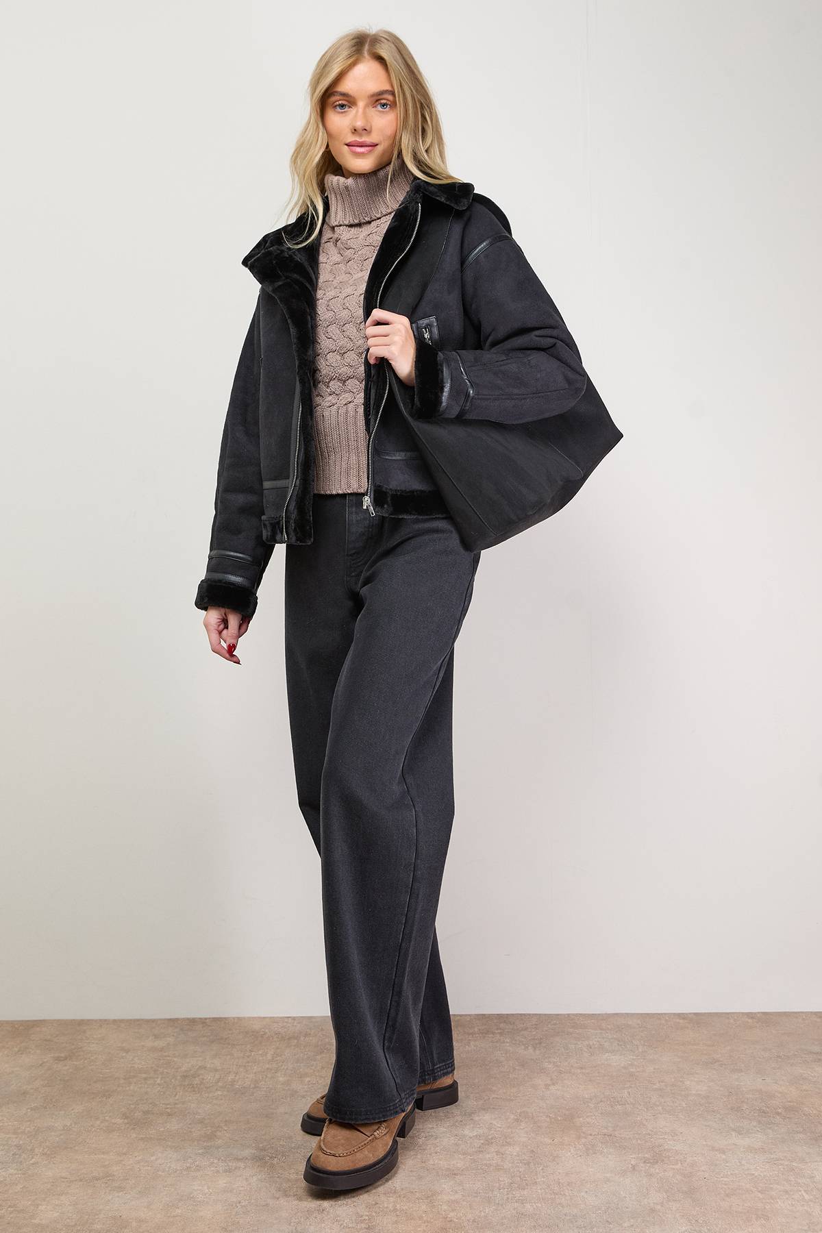 Oasis Veste Aviateur Courte en synthétique avec Fermeture Éclair