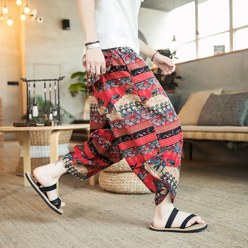 Blueforce - Cropped baggy broek met trekkoord en olifantenprint