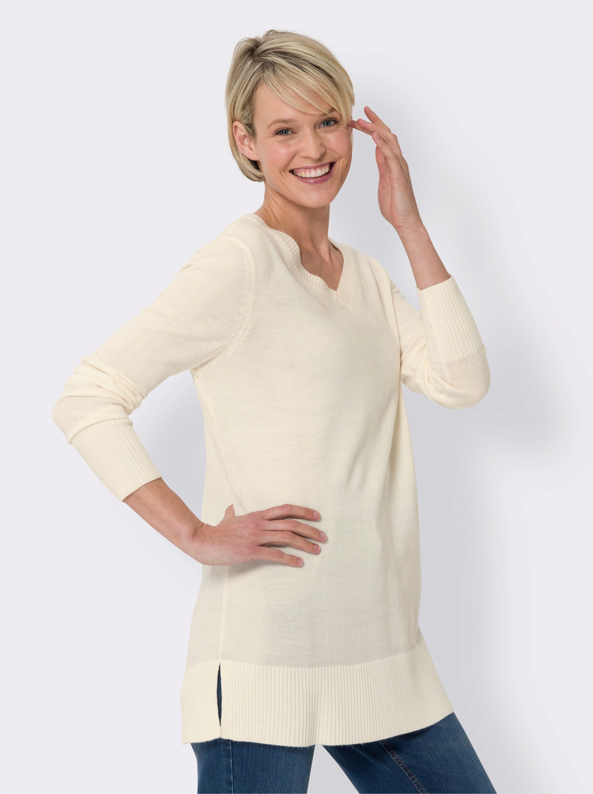 Longpullover mit langen Seitenschlitzen