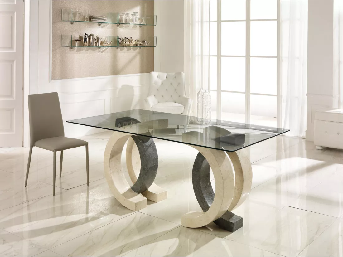 Olimpia Table fixe (180 x 100 Transparent) en verre trempé gris