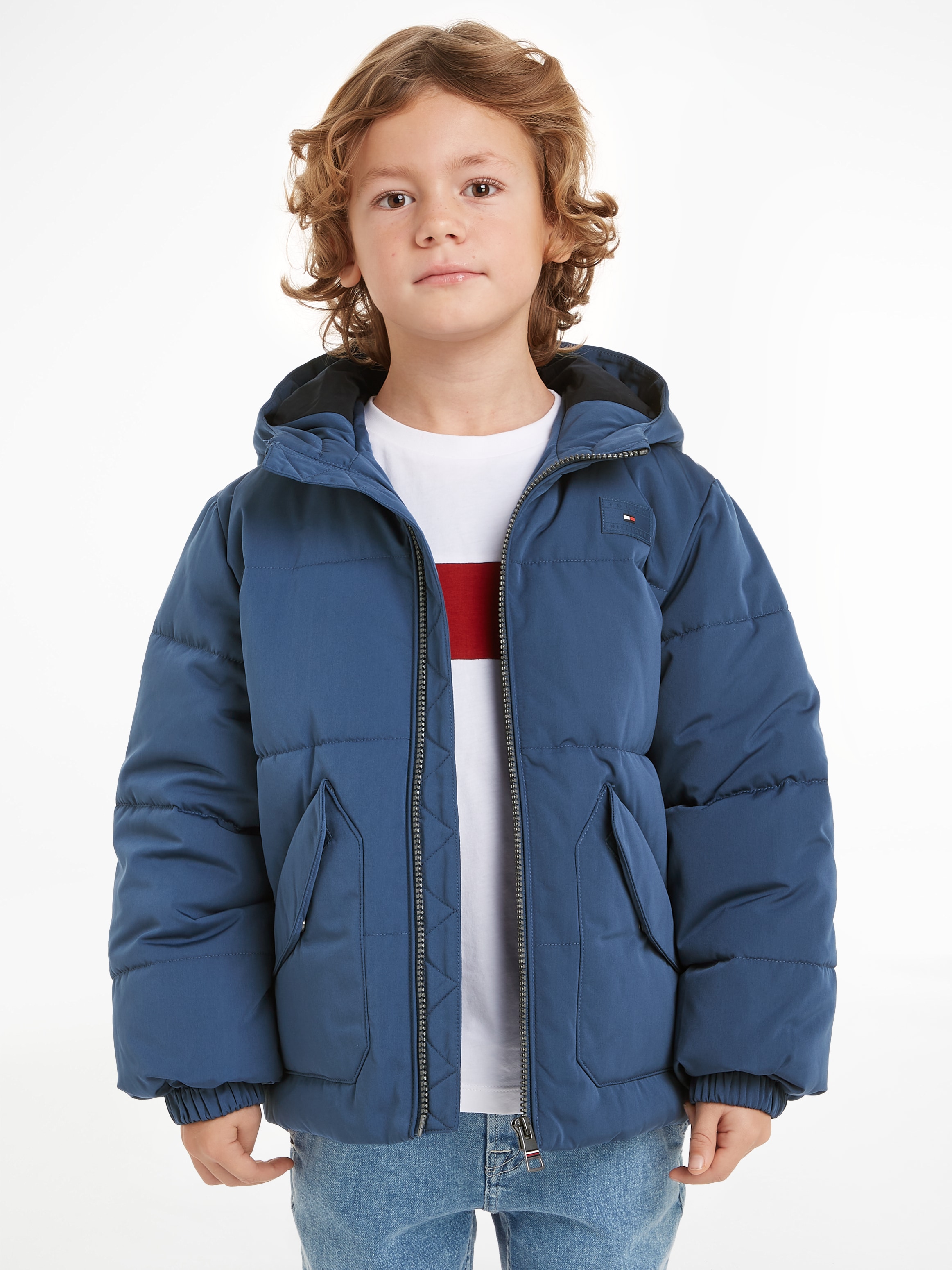 Tommy Hilfiger Steppjacke »MONOTYPE PADDED PUFFER JACKET« mit Kapuze Baby bis 2 Jahre, mit Kapuze, Gummizug am Ärmel