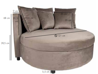 Fauteuil XL Rond inclusief 5 kussens Beige