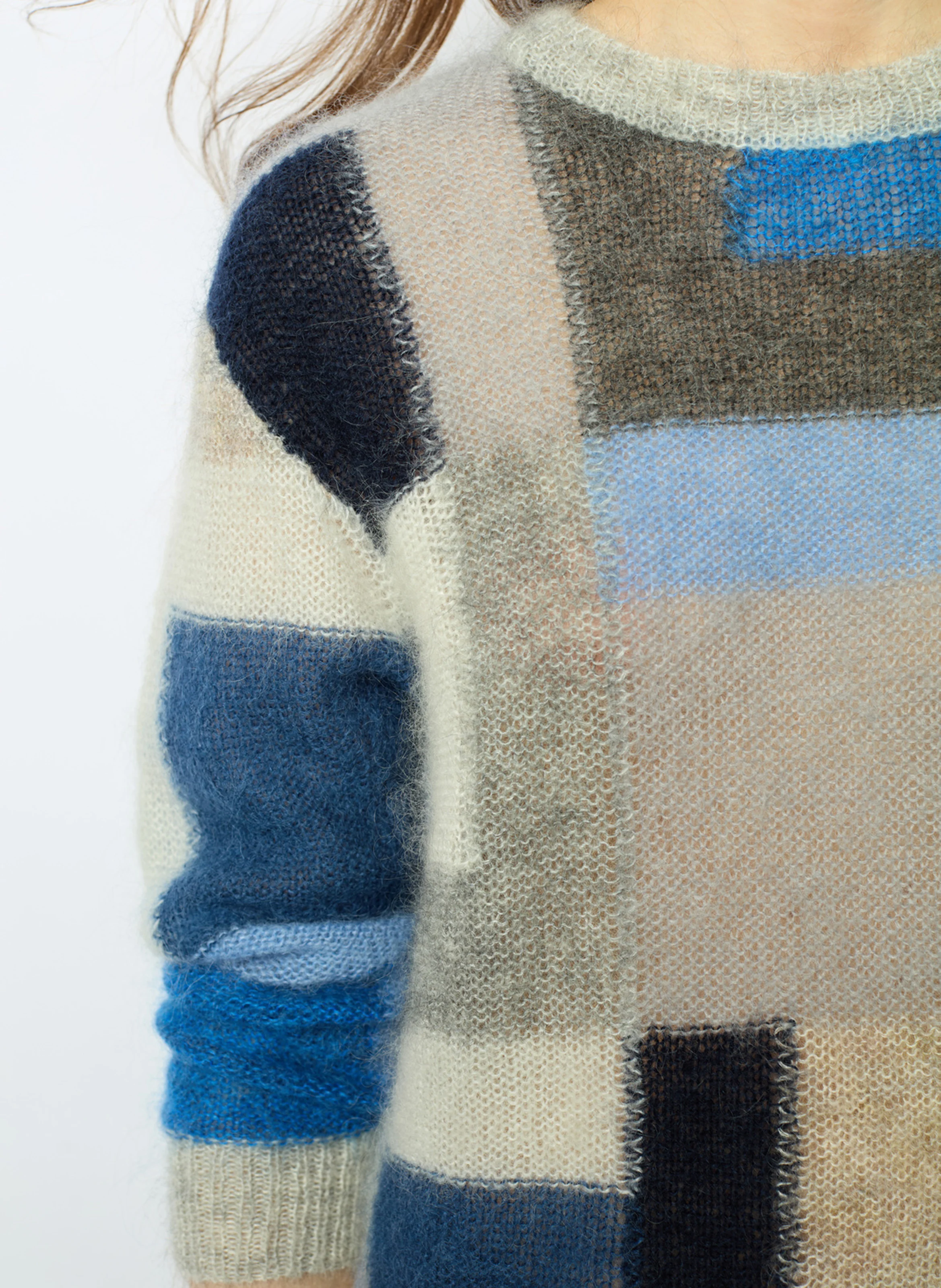JANYCE - Pull col rond en laine mélangée | Bleu