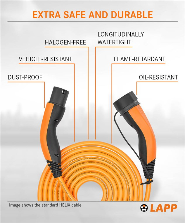 (7m) Selbstaufrollendes Helix 22kW/32A Elektroauto Ladekabel 3-phasiges Stromkabel für Hybrid- / E-Autos mit Typ 2 Anschluss (75746) - Orange