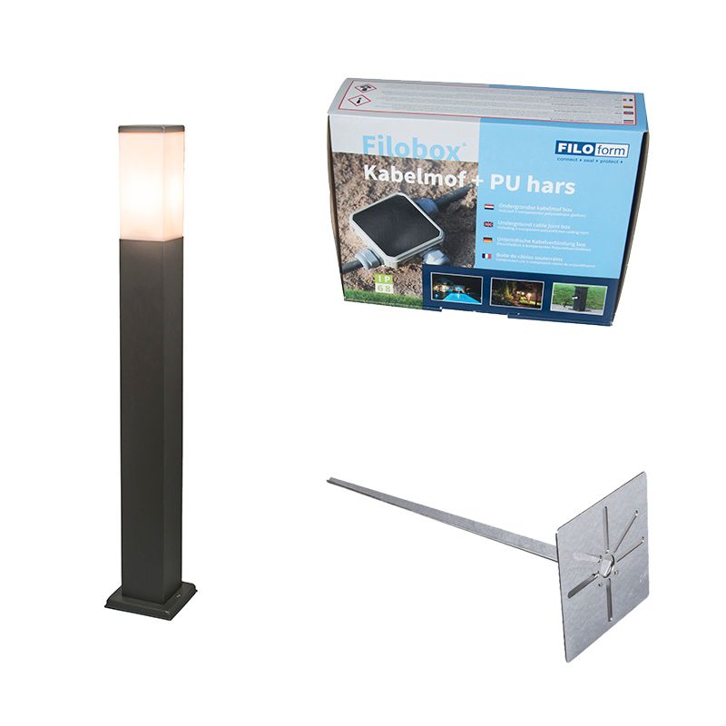 Buitenlamp antraciet 80cm IP44 - Malios met grondpin en kabelmof
