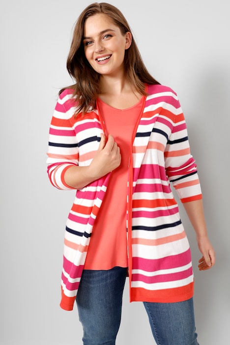 Strickjacke, offene Form, Ringel, Langarm