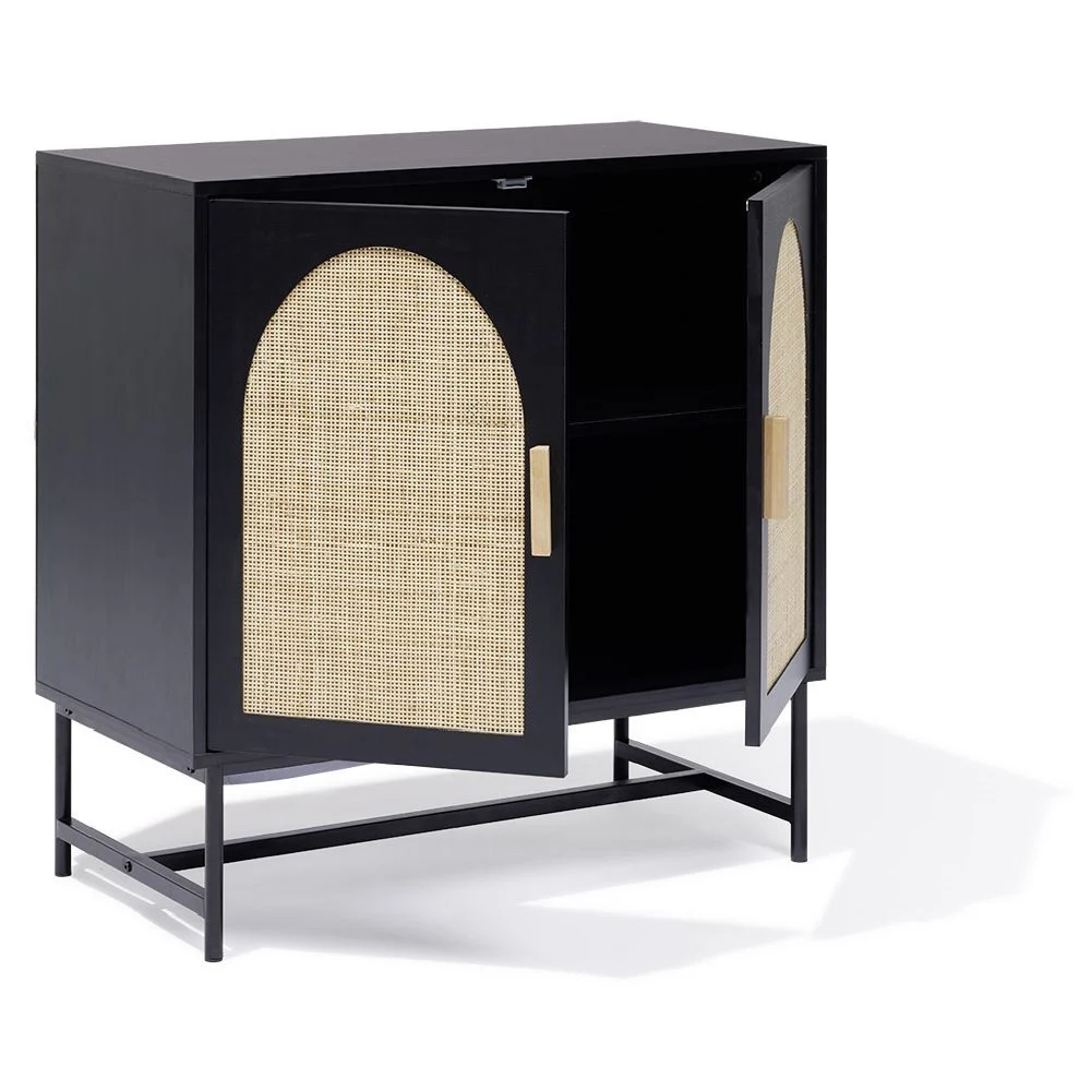 Buffet Fuji noir cannage naturel - L80xP38xH80 cm