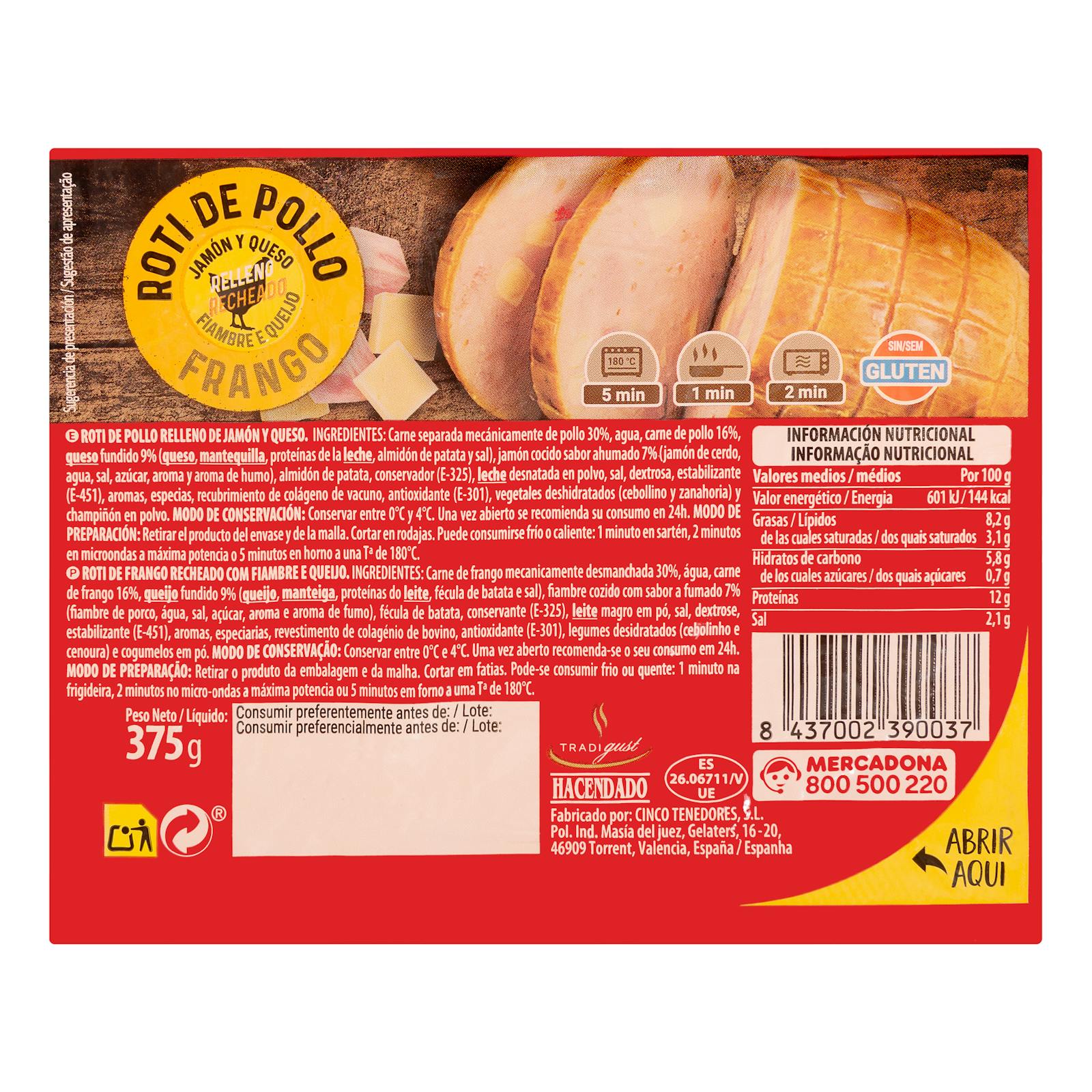 Poulet roti farci au jambon et au fromage Hacendado