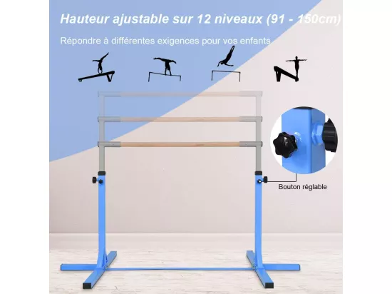 Barre de Gymnastique Hauteur en Acier Réglable de 91 à 150CM Capacité de poids 100KG pour Ecole, Maison, Jardin Diamètre 4CM Rose