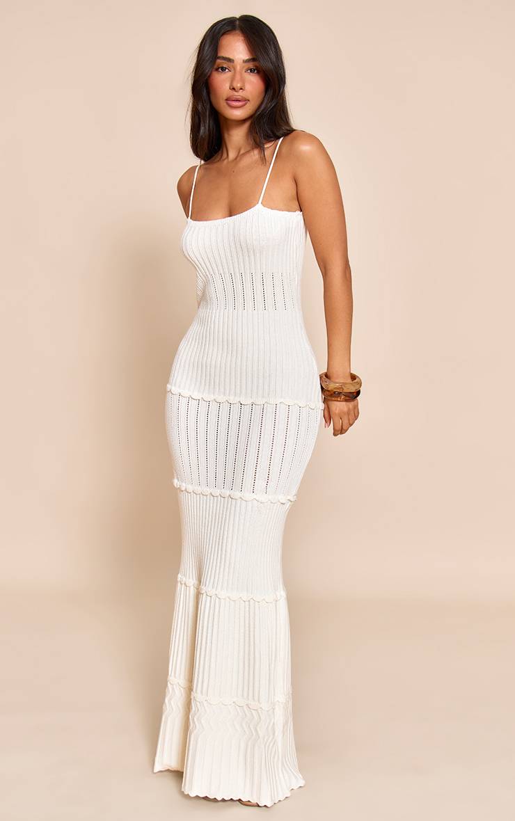 Crème Robe Maxi Tricotée À Bordure Festonnée Petite