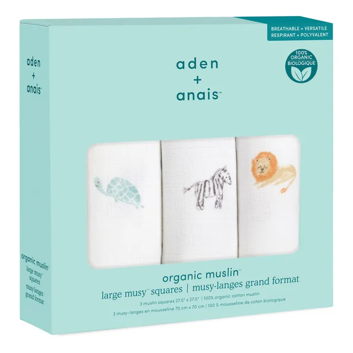 aden + anais Musy-langes Animal Kingdom en coton bio - Pack de 3