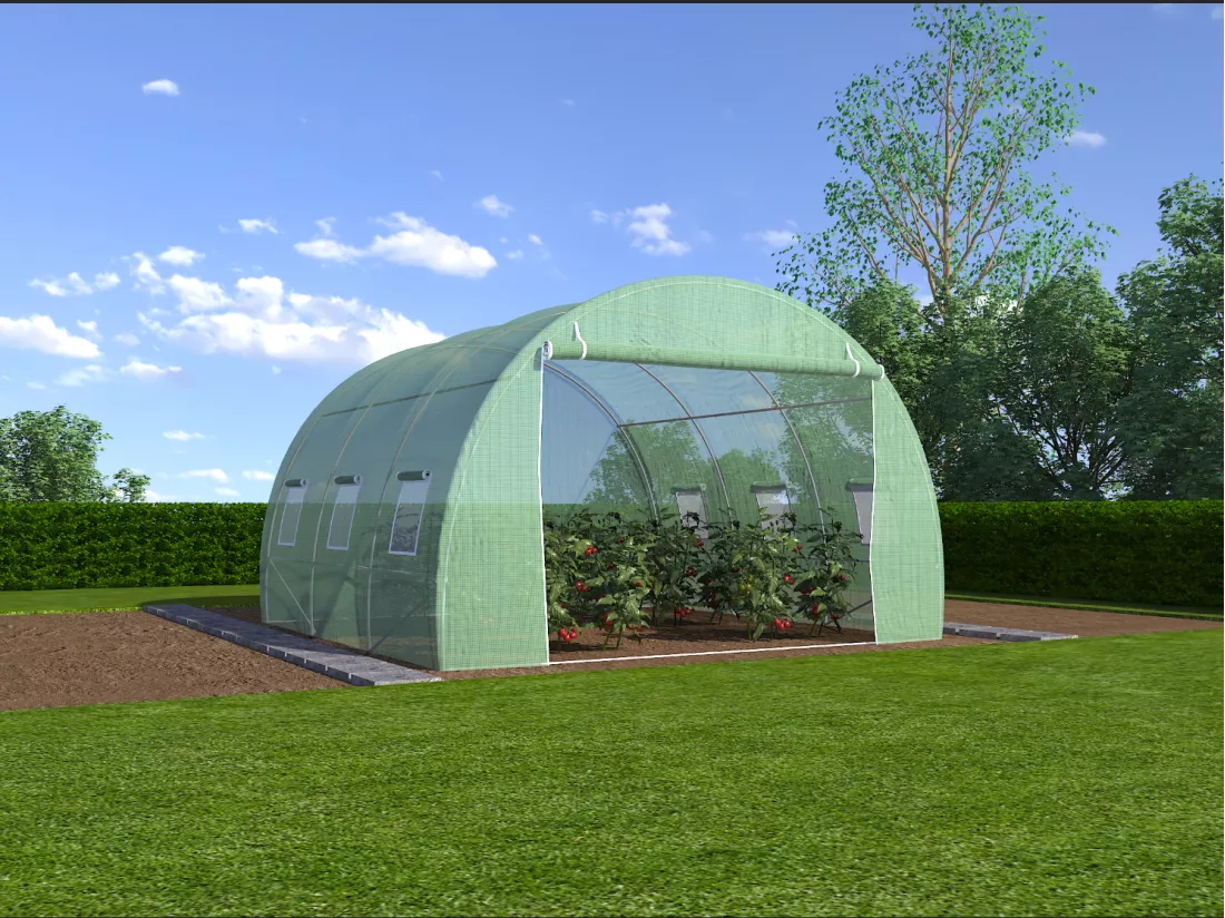 Serre tunnel avec structure en acier 9 m² - L300 x l300 x H200 cm - Vert - IPOMEA