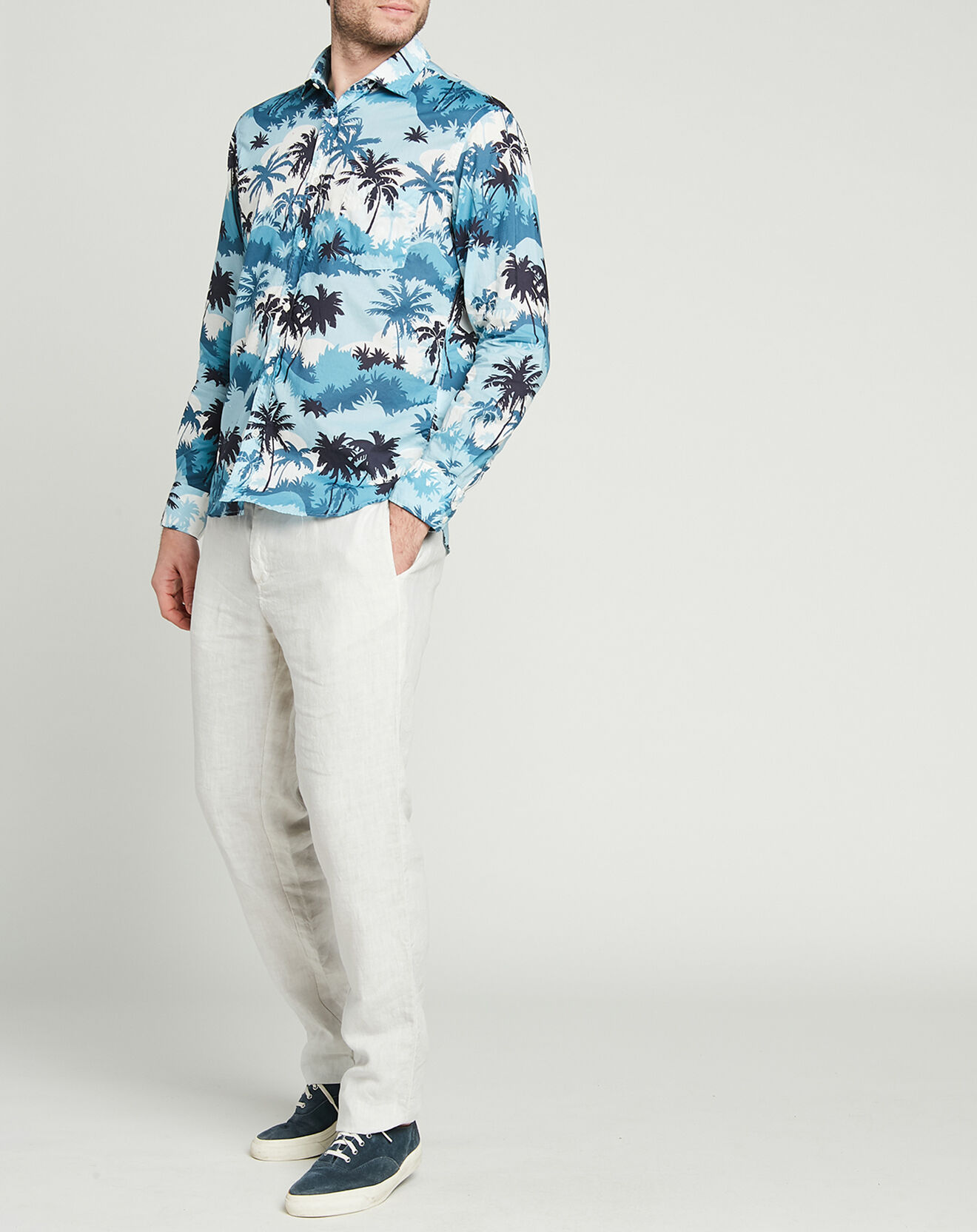 Hartford Chemise regular Paul palmiers bleu marine/bleu