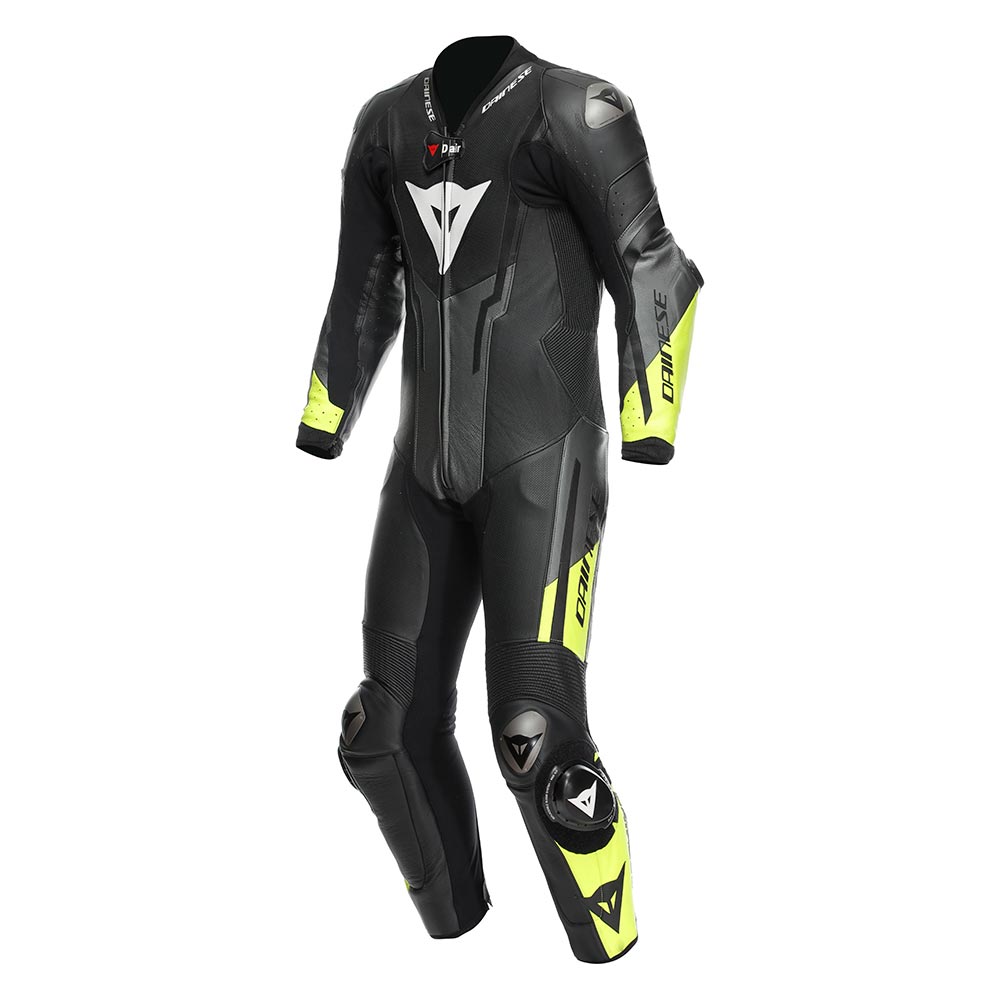 Dainese - Combinaison Misano 3 perforée D-Air® - Airbag intégré Noir / Anthracite / Jaune fluo