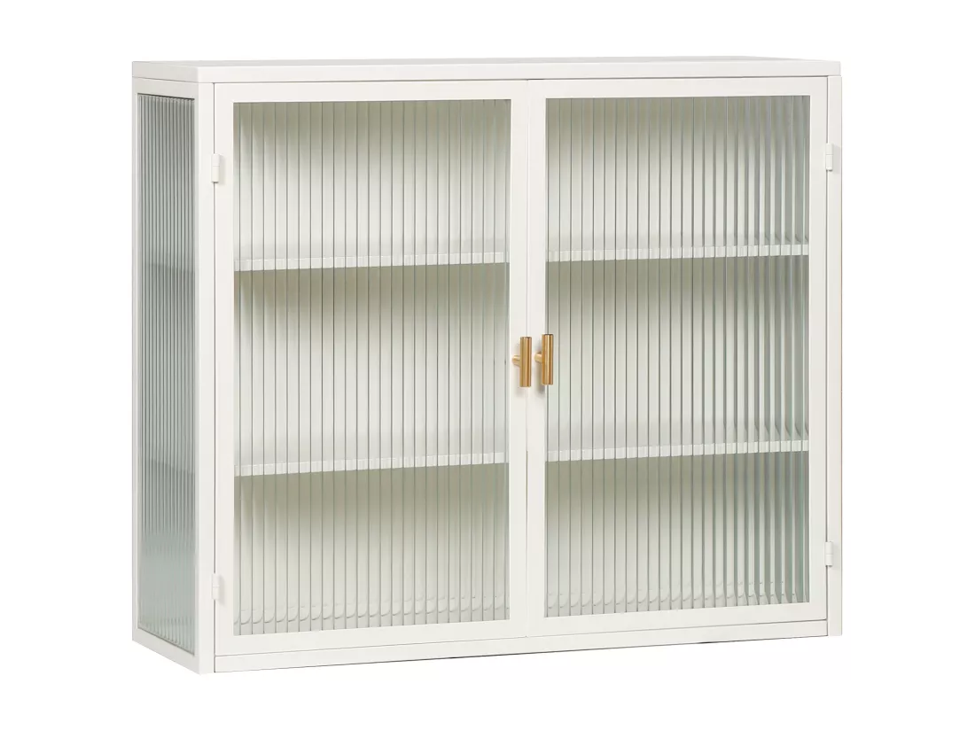 Armoire Murale Moderne à Deux Portes avec Verre Trempé et Rangement à Trois Niveaux, pour Salon, Entrée, Salle de Bain et Salle à Manger (70cm, Blanc)