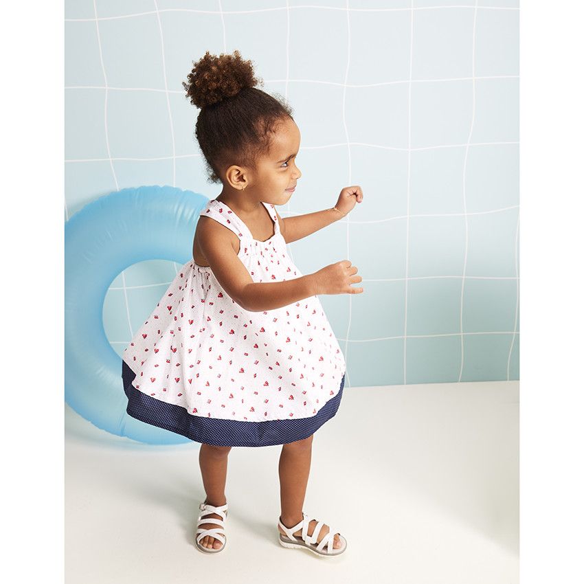 Robe à bretelles imprimé fleurs/pois pour bébé fille - Blanc