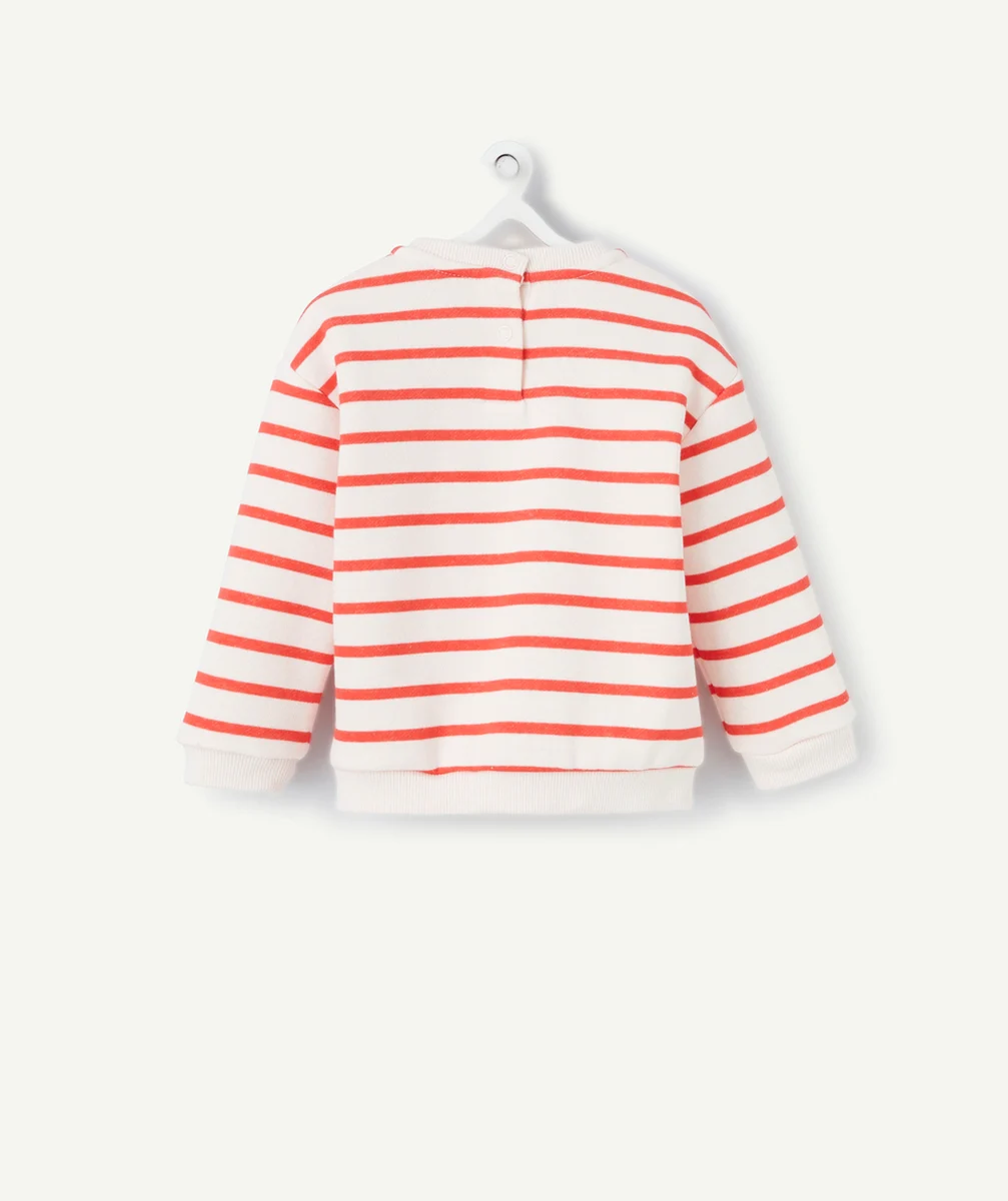 SWEAT BÉBÉ FILLE EN FIBRES RECYCLÉES RAYÉ ROUGE ET PATCH POMME