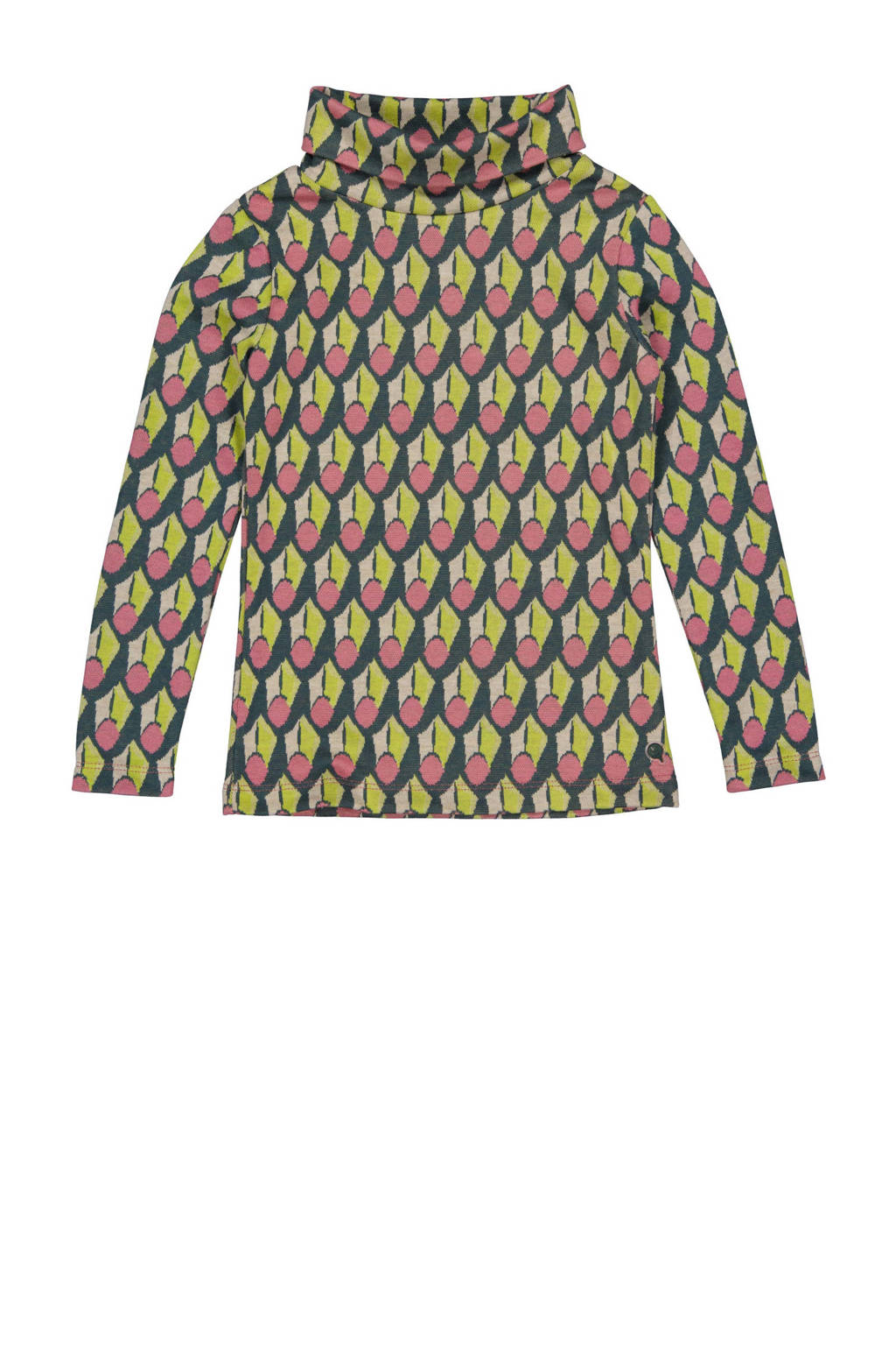 Quapi fijngebreide longsleeve DJENN met all over print petrol/limegroen/roze