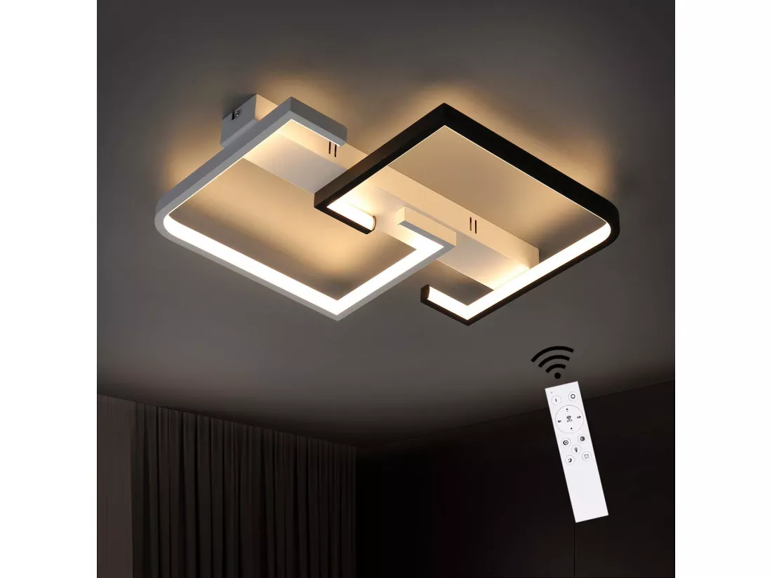Plafonnier LED Salon Dimmable Avec Télécommande Plafonnier Noir 35w