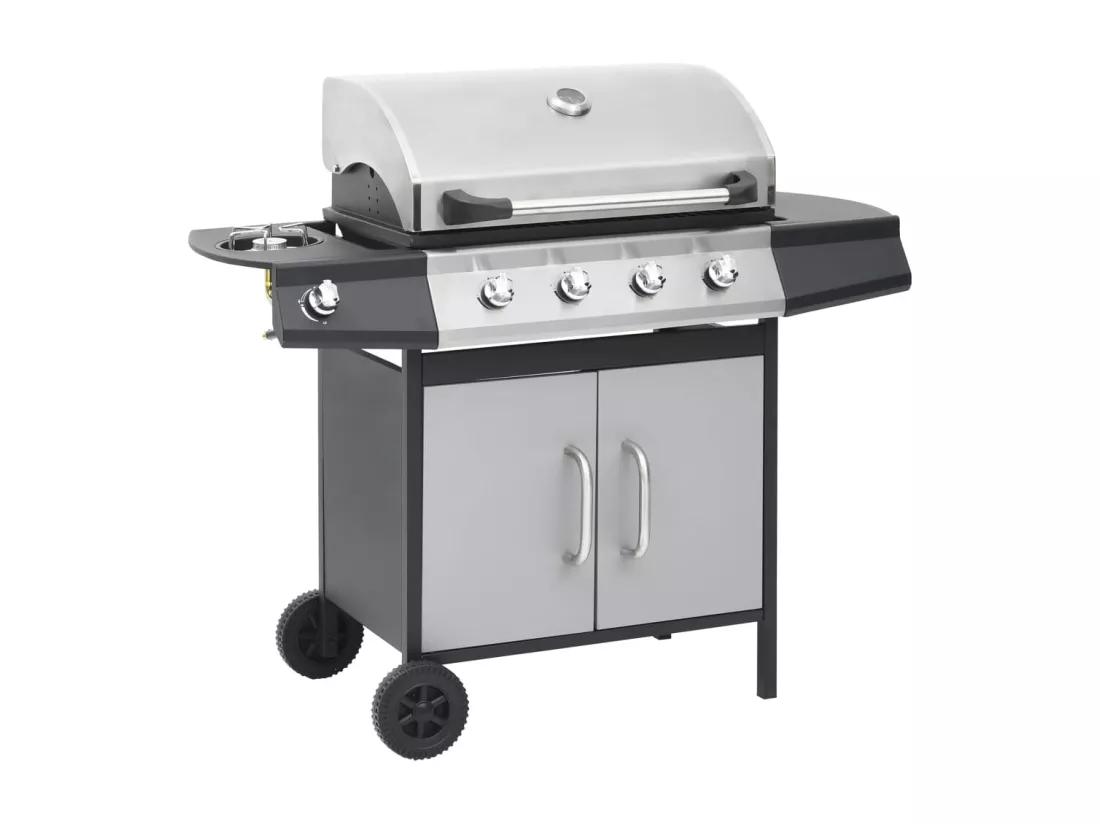 Barbecue à gaz 4+1 zones cuisson Noir et argenté Acier et inox