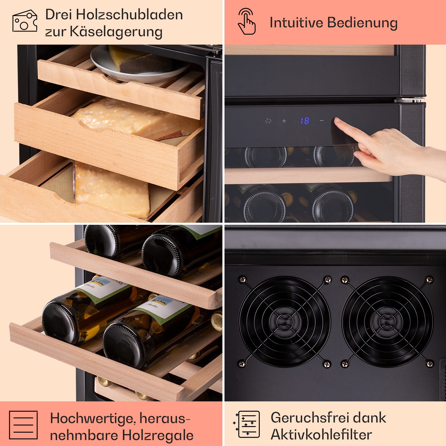 El Dorado 89 Käse & Weinkühlschrank 2 Zonen Touch 89L LED Schwarz 89 Liter