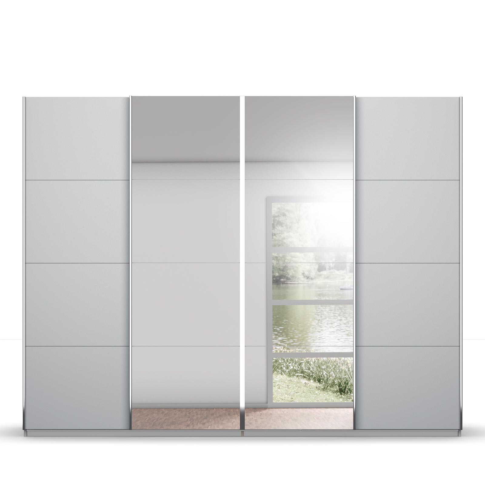 Schwebetürenschrank - seidengrau - 2 Spiegeltüren - 271 cm