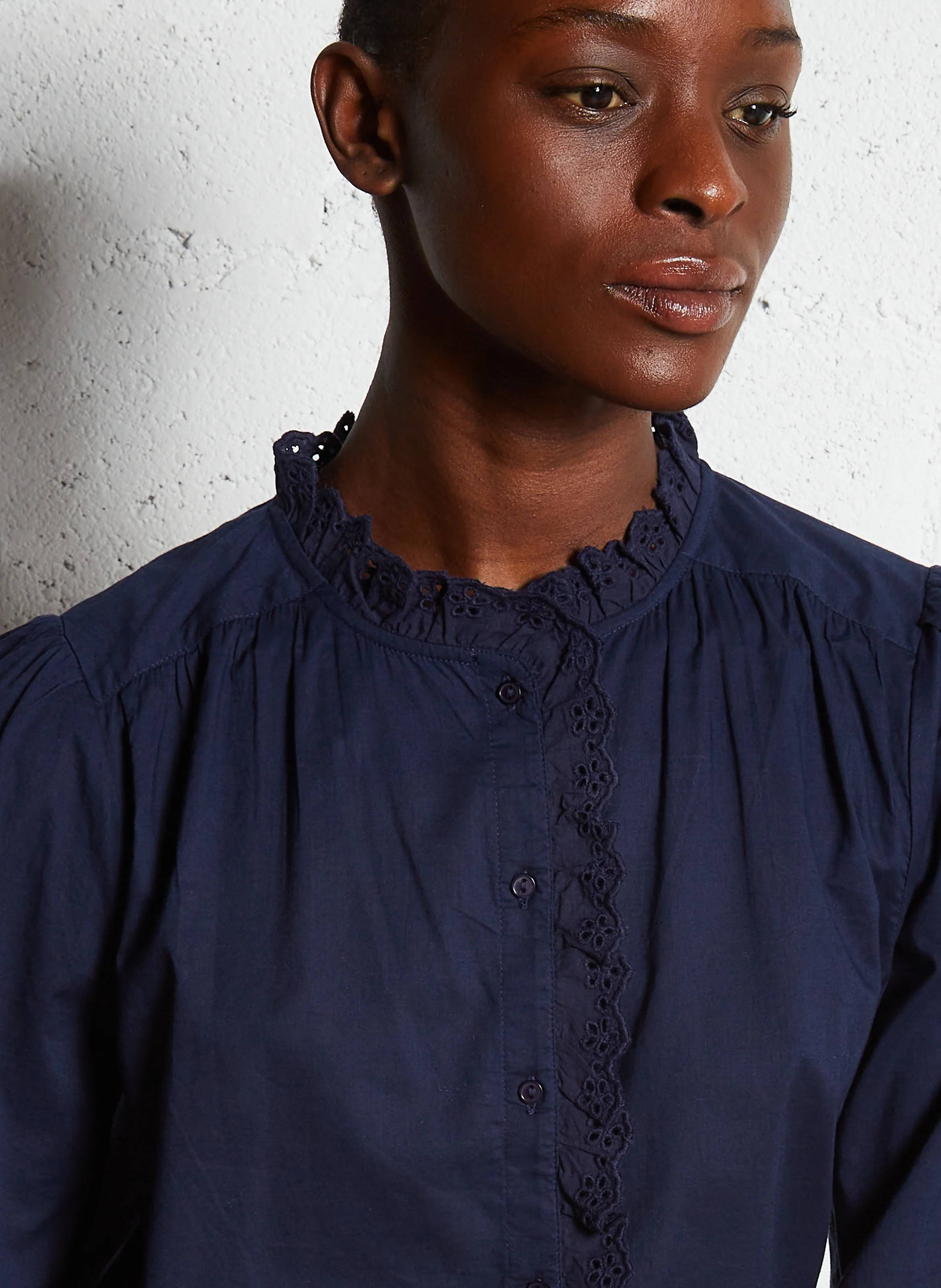 CAMILLIE - Blouse à volants en coton | Bleu