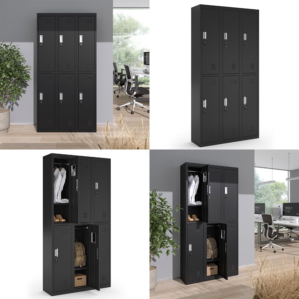 Vicco Schließfachschrank Schwarz 90 x 180 cm 6 Fächer
