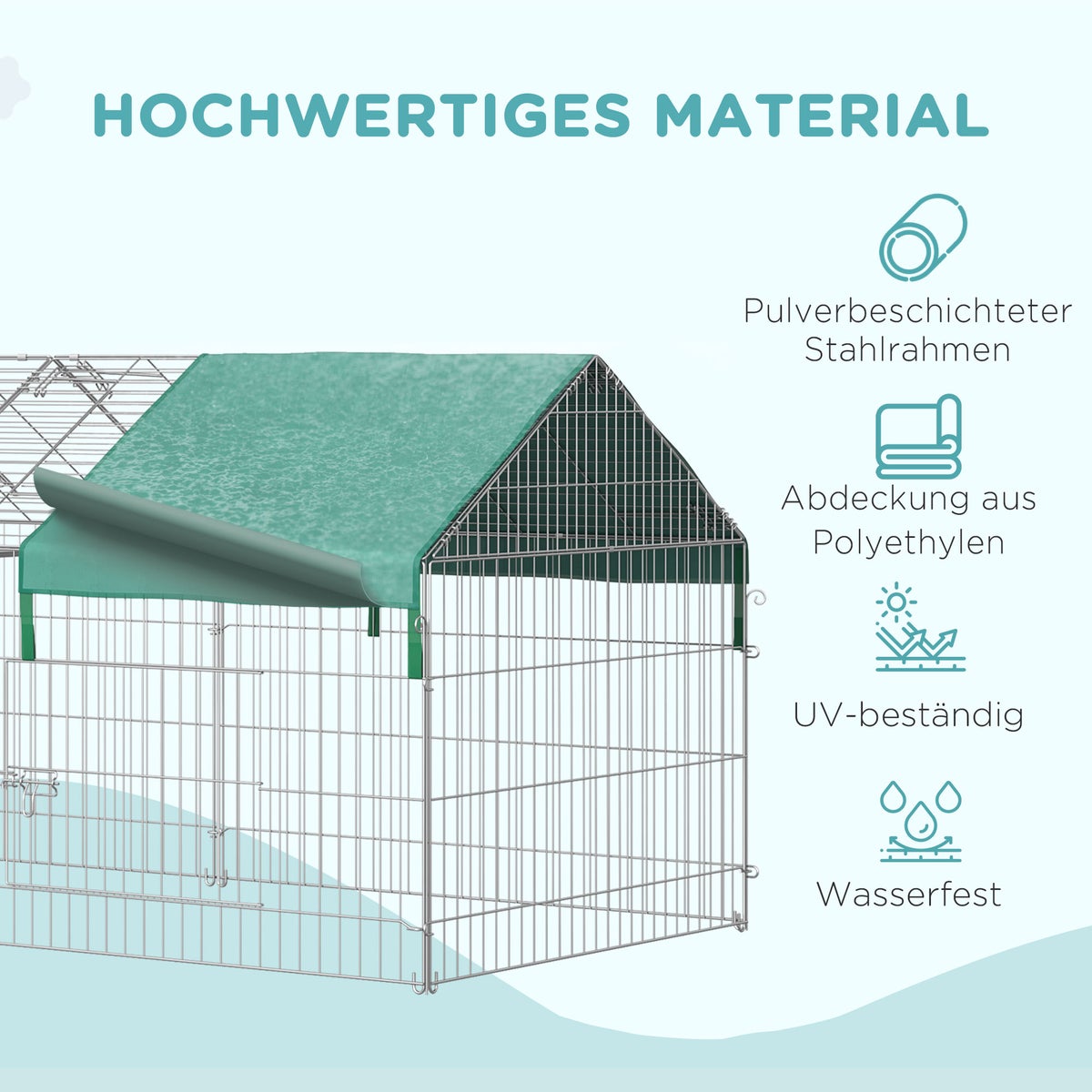 PawHut Outdoor Enclosure, kleine dierenverblijf, 220 x 103 x 103 cm, staal, groen