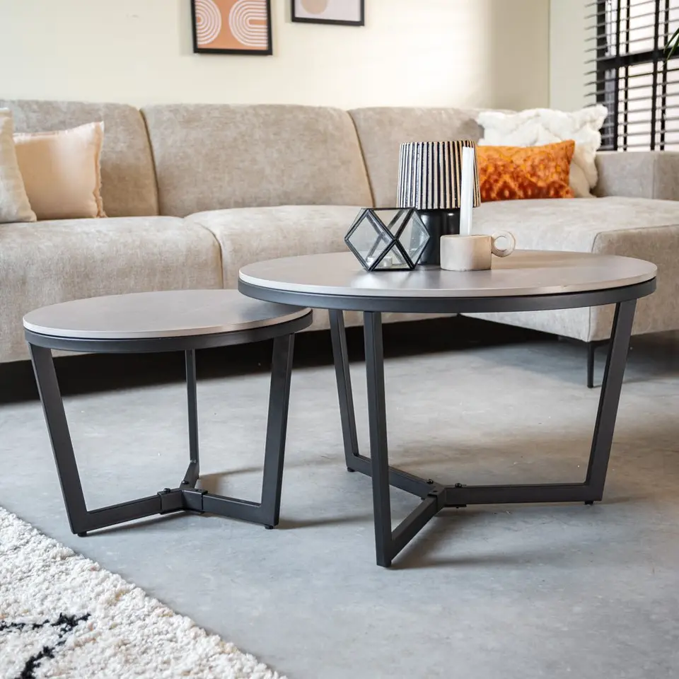 Salontafel set van 2 Brady marmer zwart rond 68,50x69x43 cm Stoneware