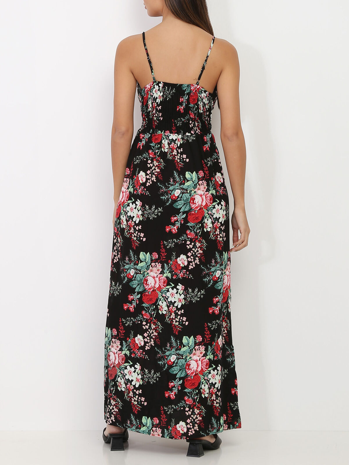 Robe longue à imprimé floral- Noir