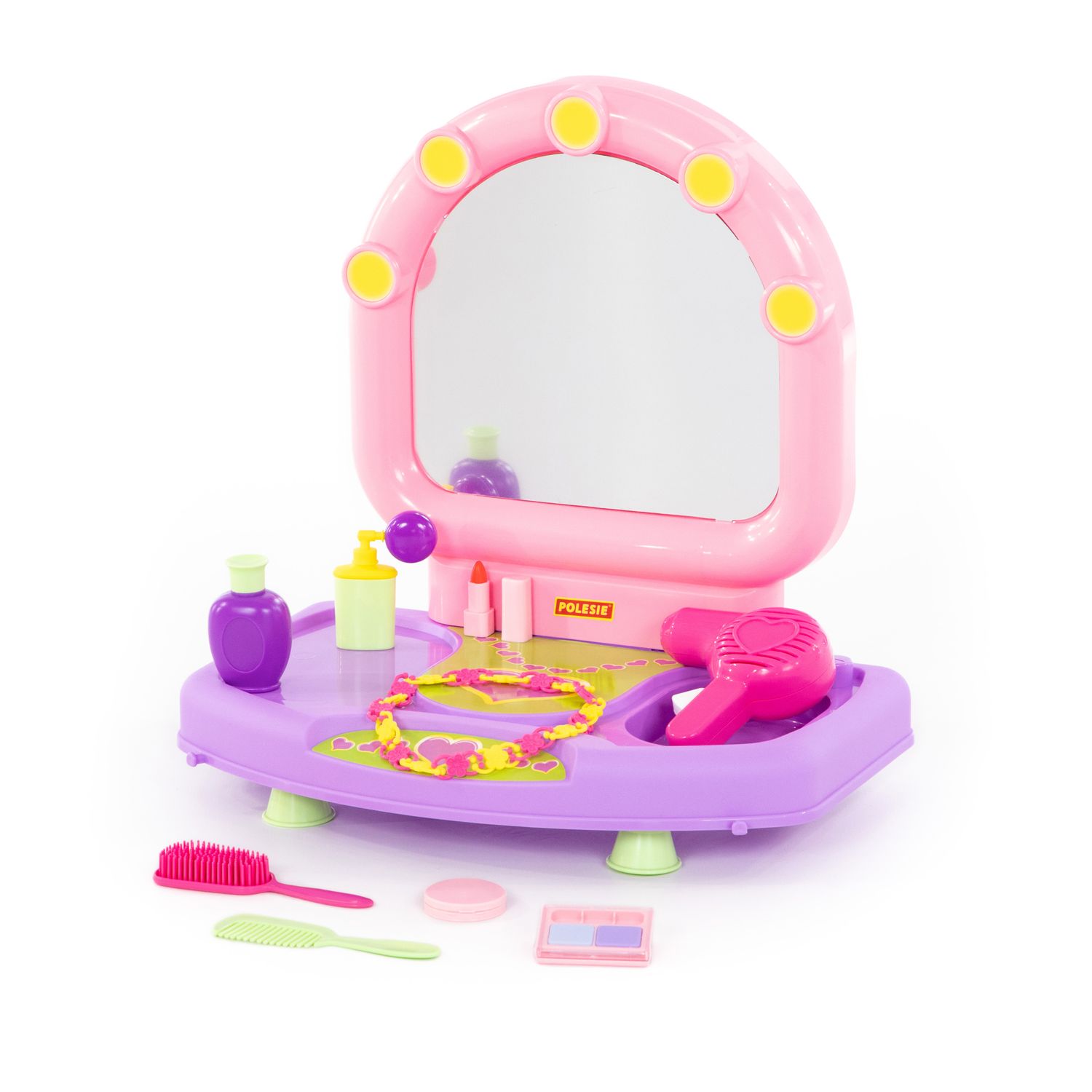 Polesie Spielzeug Beauty-Set 58805 Föhn, Kamm, Parfum, Schminke, Armkette Bürste lila