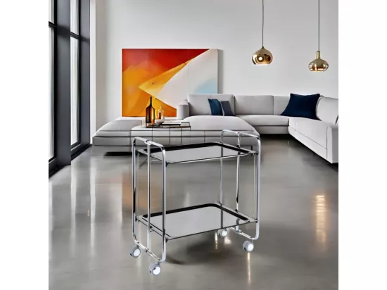 Table roulante pliante BAUHAUS, 2plateaux, châssis chromé