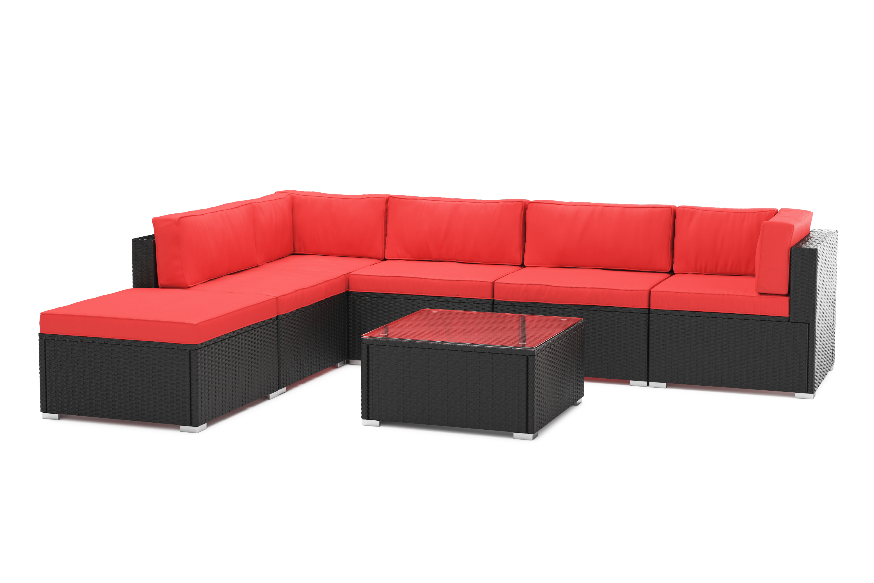 Eckteil Rattanlounge KRETA schwarz/rot