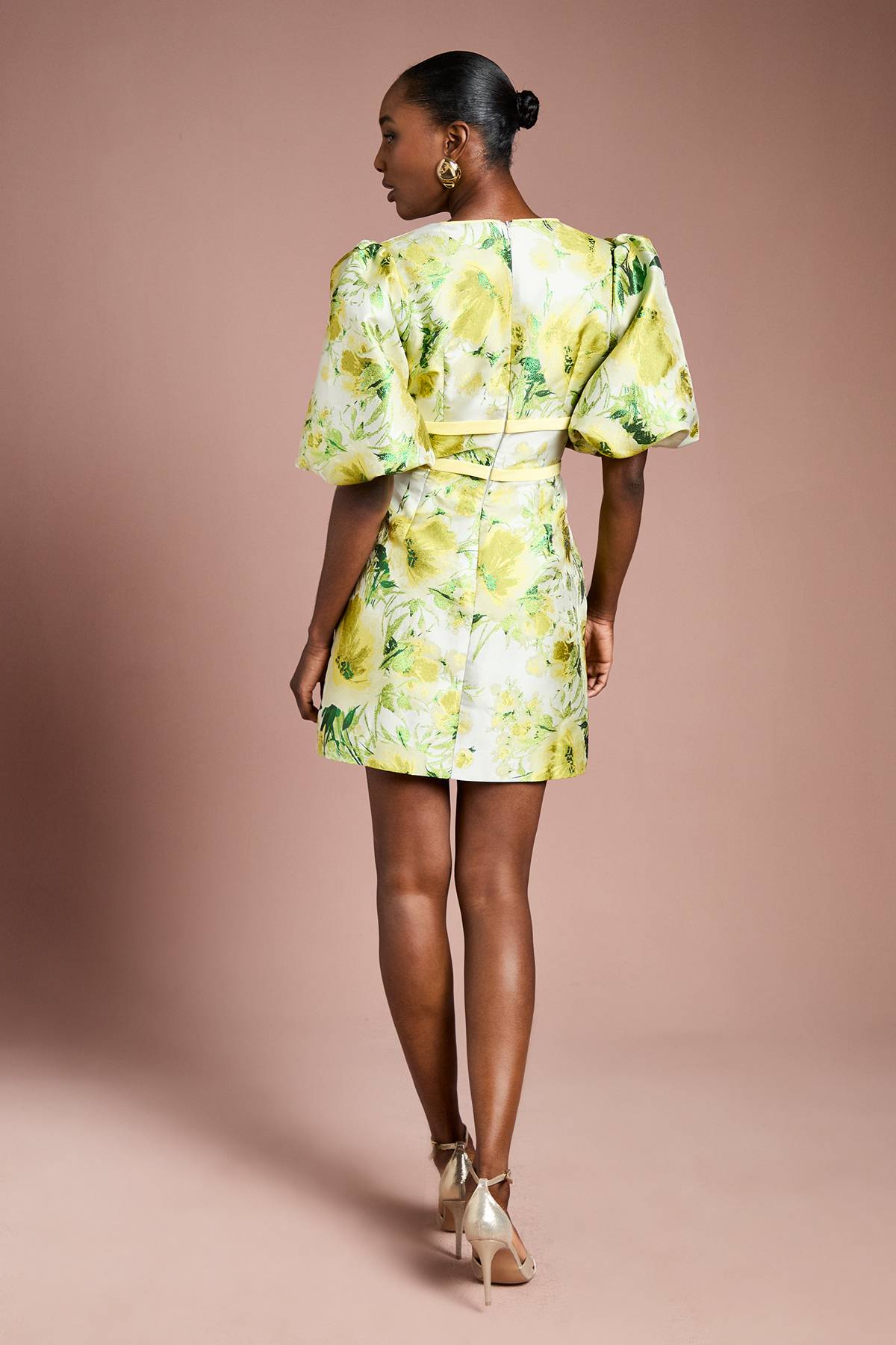 Coast Robe Mini à Manches Bouffantes Jacquard Floral