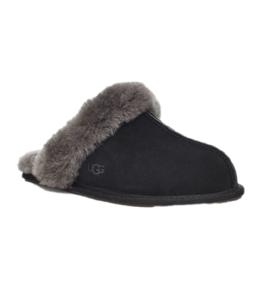Pantufas UGG Scuffette II de couro para uso doméstico, cinza e preto.