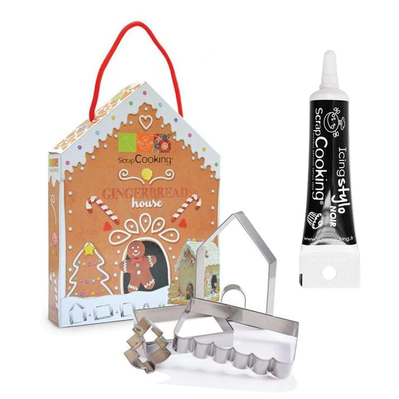 Coffret Découpoirs Maison en pain d'épices + Stylo glaçage noir Scrapc